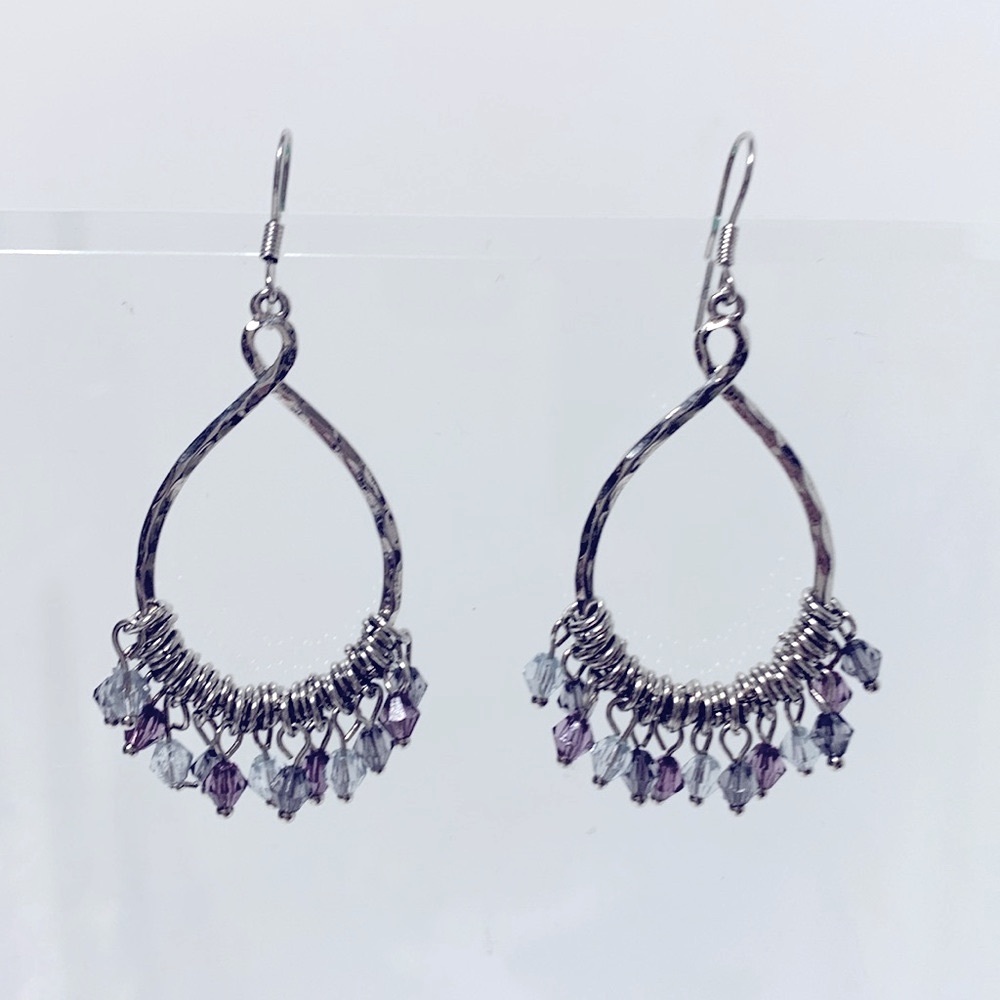 Purple dangle hoop earrings